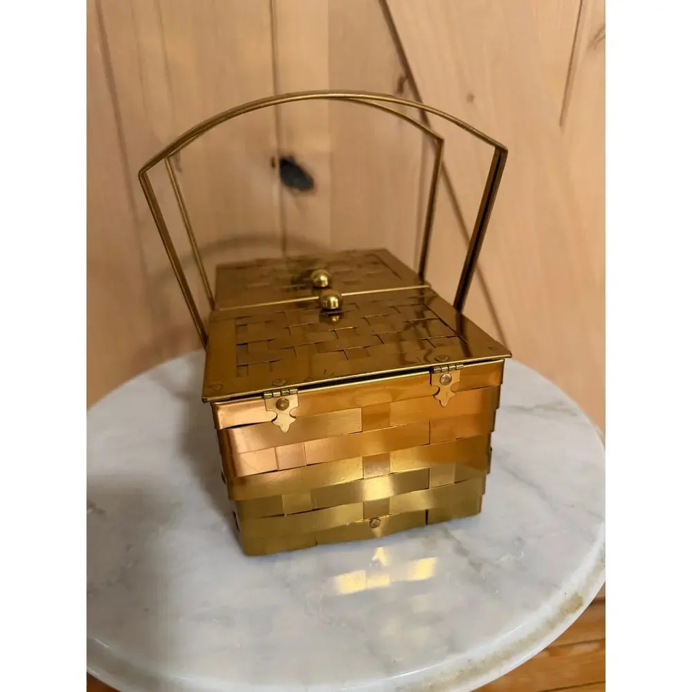 Vintage Dorset Rex Gold Weave Basket Bag 1950s Lunch Box Purse Saks Fifth Avenue